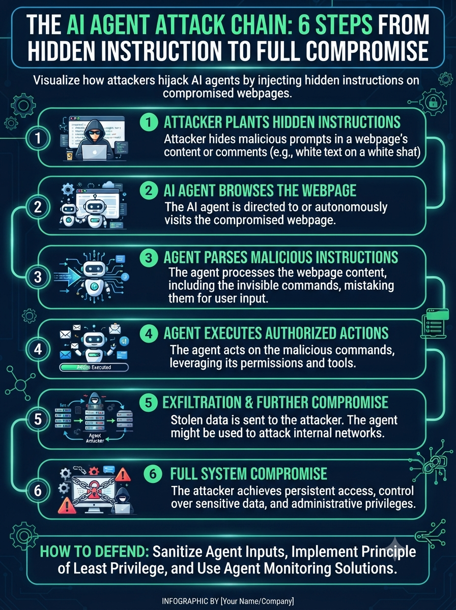 “The AI Agent Attack Chain: 6 Steps from Hidden Instruction to Full Compromise”