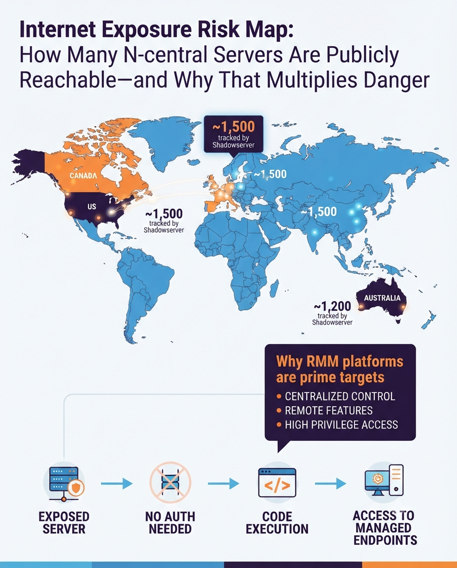 "Internet Exposure Risk Map: How Many N-central Servers Are Publicly Reachable—and Why That Multiplies Danger"